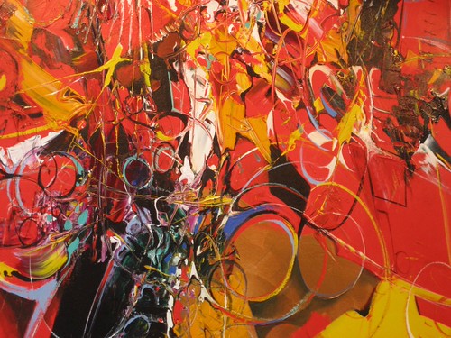 Loose circular outlines over bright orange-red