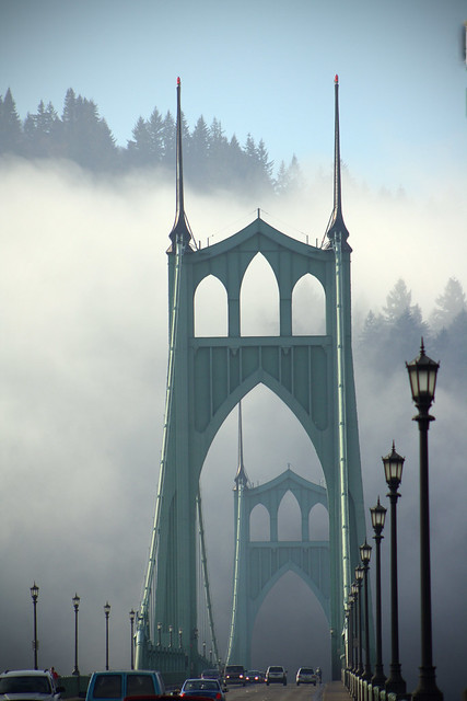 St. Johns Bridge in the fog and sun
