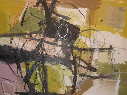 Broad black lines across muted green and cream
