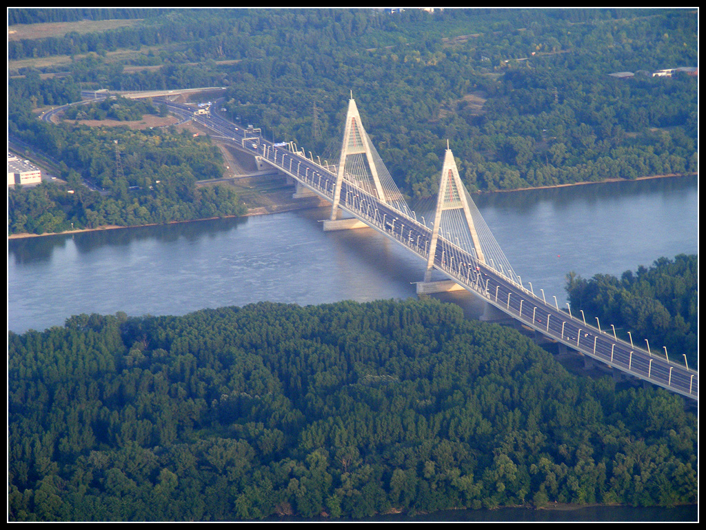 Megyeri Bridge aerial view, Budapest