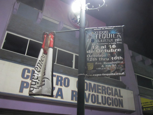 Tequila Expo street light banner on Avenida Revolucion in Tijuana Mexico