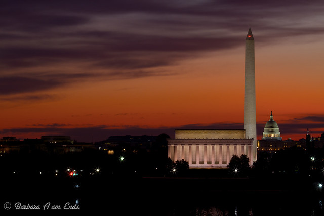 Washington monuments at dawn