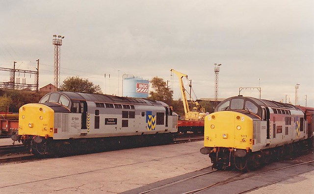 37501 & 37503, Wolverhampton Steel Terminal, August 1989