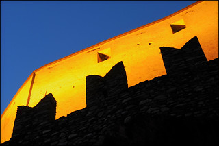 Bellinzona's Castelgrande after sunset