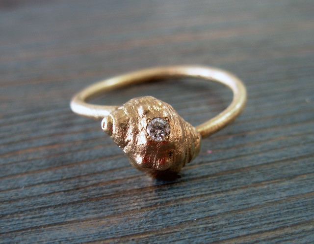 Seashell Gold and Diamond Engagement Ring