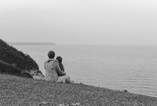 A mother and daughter admire the Black Sea.