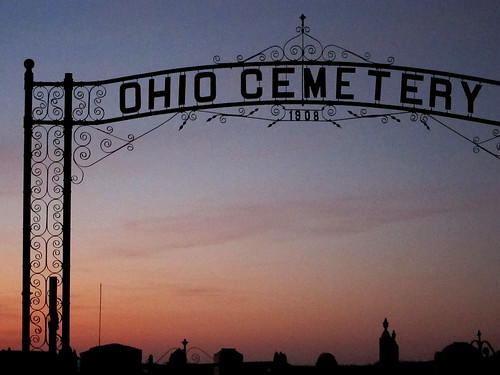 sunset cemetery sign scenery gate dusk iowa local marengo smalltown ohiocemetery canonpowershots95