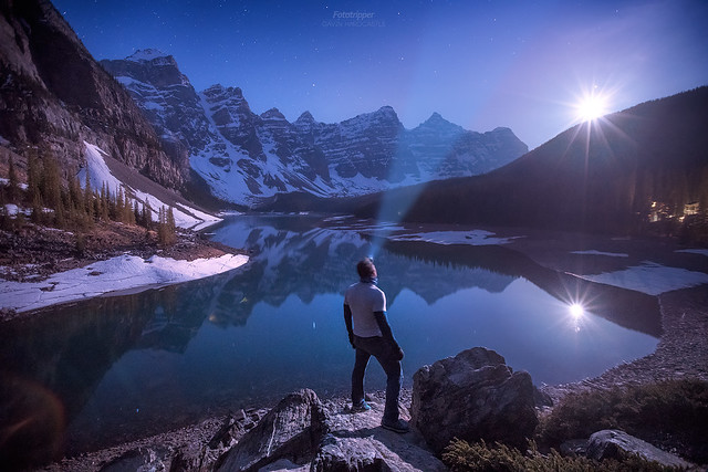 'Bowlegged Moonset' - Moraine Lake, Banff National Park