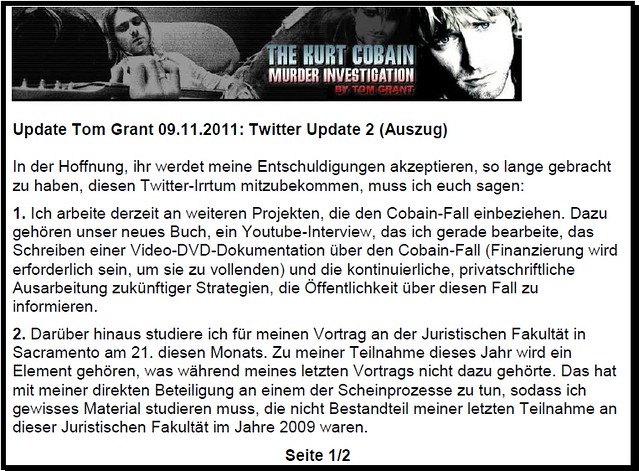 Mordfall Kurt Cobain: Tom Grants Twitter-Update 2 - 09.11.2011 (Auszug) Seite 1 von 2