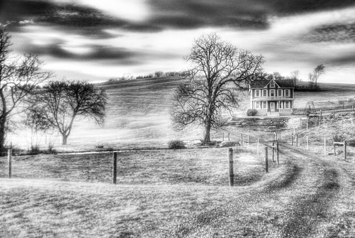 road winter blackandwhite bw house mist andy stone clouds photoshop landscape glow pennsylvania ghost country victorian andrew haunted spooky pa infrared alto mont gravel aga hdri farmstead photomatix tonemapped aliferis