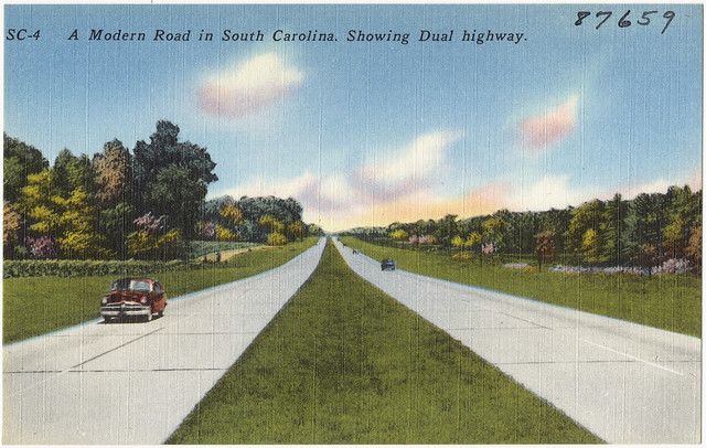 A modern road in South Carolina. Showing dual highway.