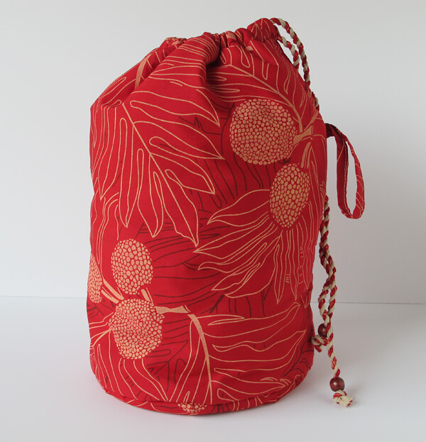 Red Ipu Bag | Fabric w/ 'ulu (breadfruit) pattern | Hawaiian Paperdoll ...