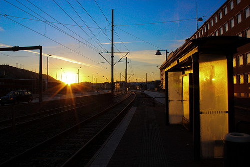 morning sunrise tracks tram