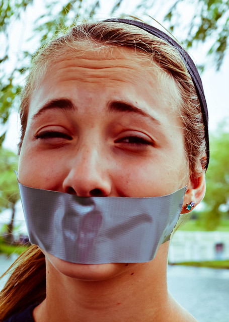 girl, face, duct, tape.