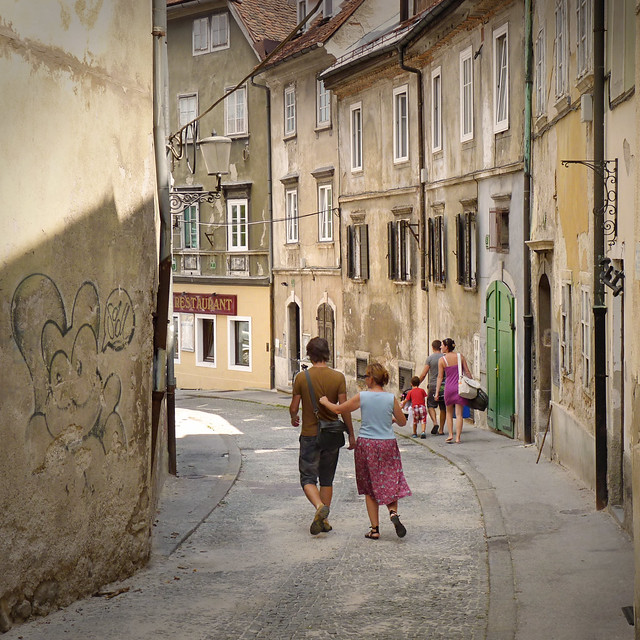 Strolling down the streets of the old city of Ljubljana