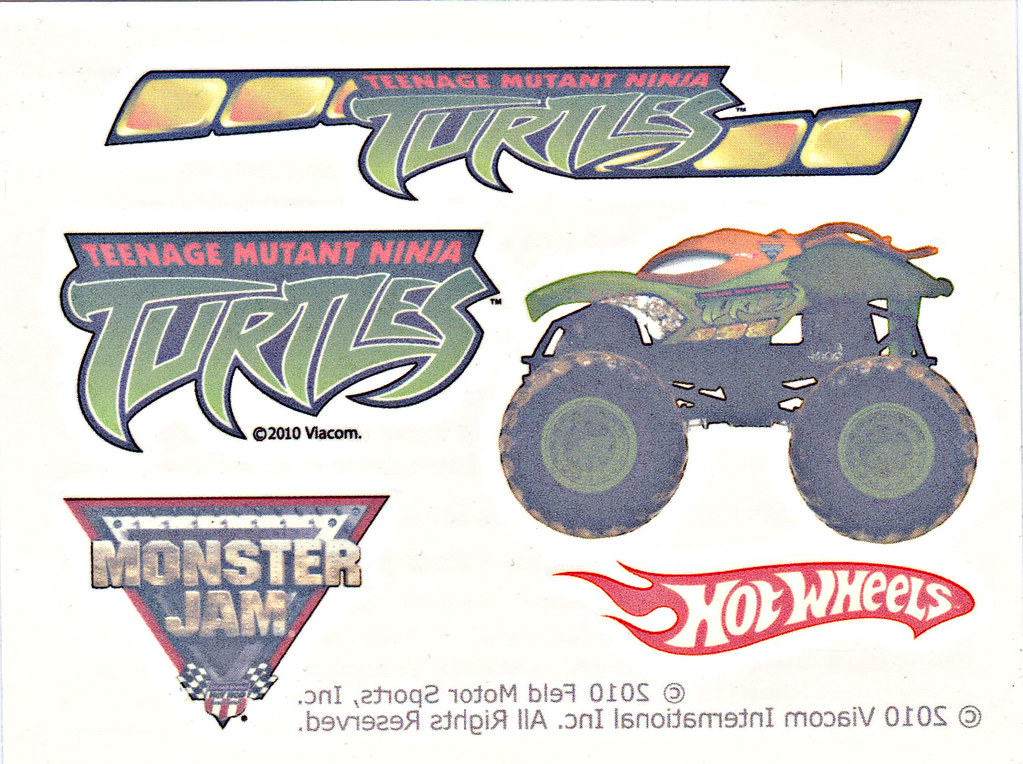 " Hot Wheels " Monster Jam ' Teenage Mutant Ninja Turtles ' 1:64 Monster Truck - Michelangelo {  MUD TRUCKS tire treads } 53/80 ..AUTHENTIC MONSTER JAM TATTOO ii  (( 2011 )) by tOkKa