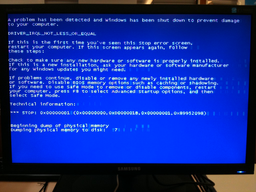 windows server 2003 blue screen hardware failure