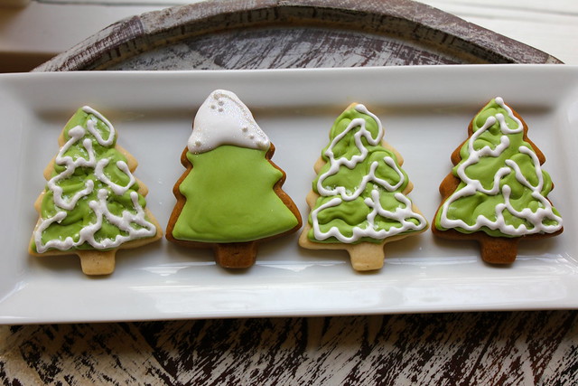 Flocked and snow capped tree cookies