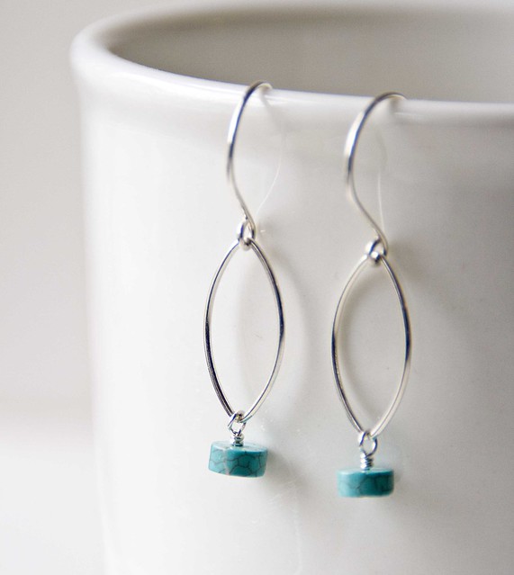 Turquoise Magnesite & Sterling Marquise Hoops