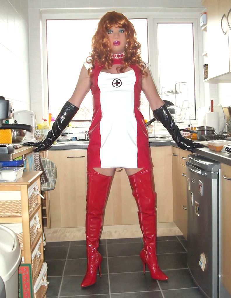 Red PVC nurse in patent thigh boots - a photo on Flickriver