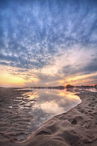 sunset sky reflection water clouds river evening sand hues hdr jhelum