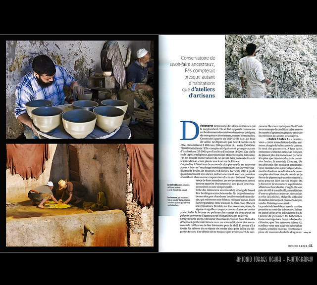 Colaboración con la revista Destination Maroc - Le Magazine du voyage avant le voyage Nº 11 - Fés, Marrakech, Meknès, Rabat - Au coeur des cités impériales