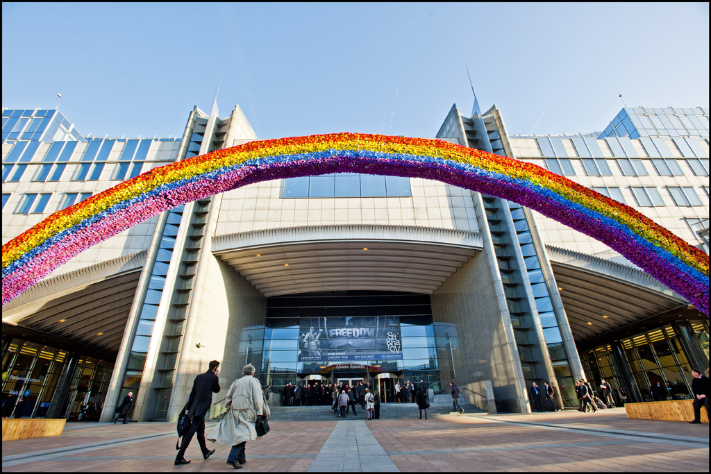 The rainbow at the entrance of the European Parliament in … | Flickr