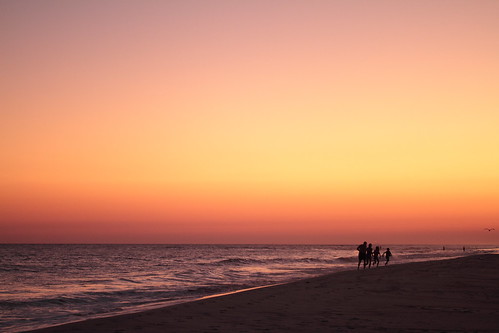 family sunset beach silhouette running