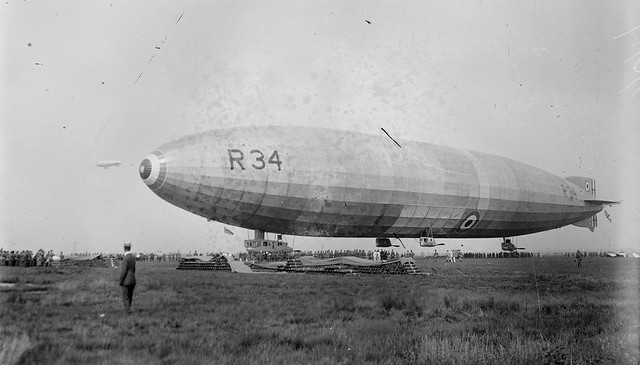 R-34 airship being moored
