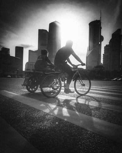 china sunset shadow blackandwhite white black bike bicycle silhouette asia shanghai lujiazui