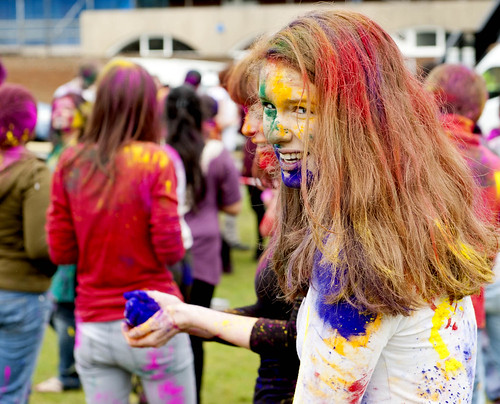 Paint-covered student at the Holi celebrations