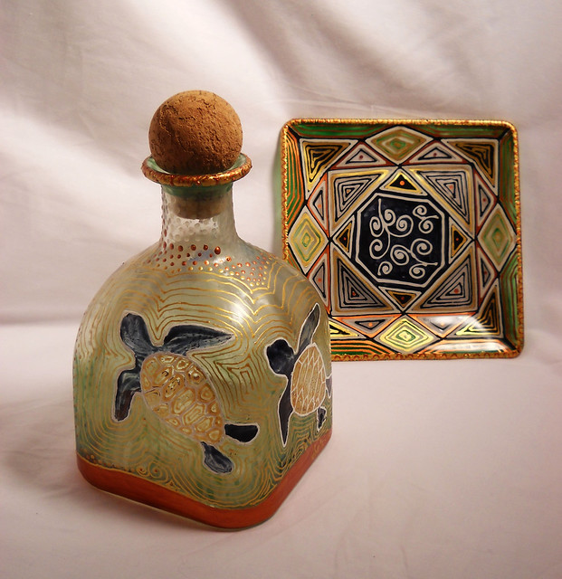 The Black Tortoise Hand Painted Turtle Decanter Set