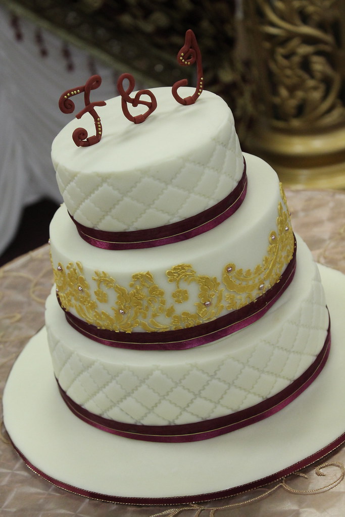 2 tiered burgundy white  gold  Fatemas Cakes Barbados  Facebook