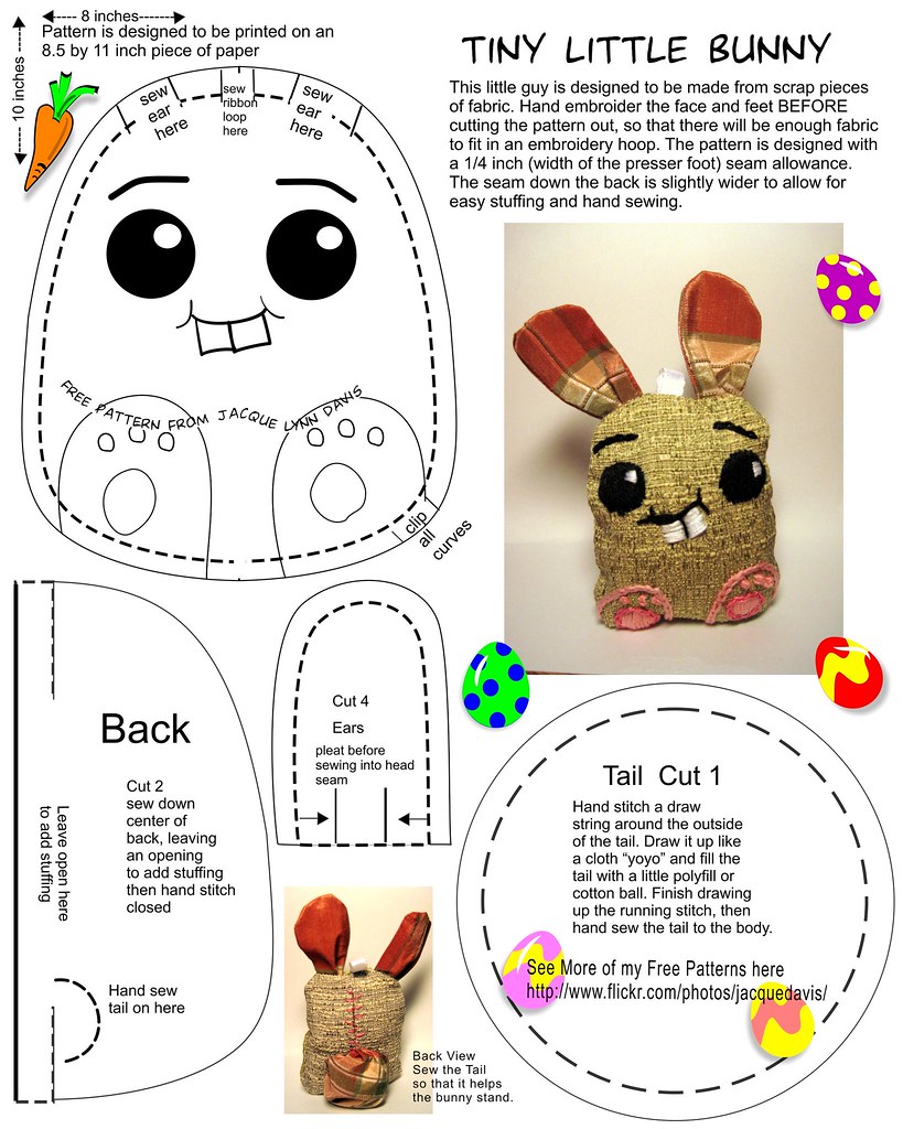 Free bunny pattern to embroider and sew