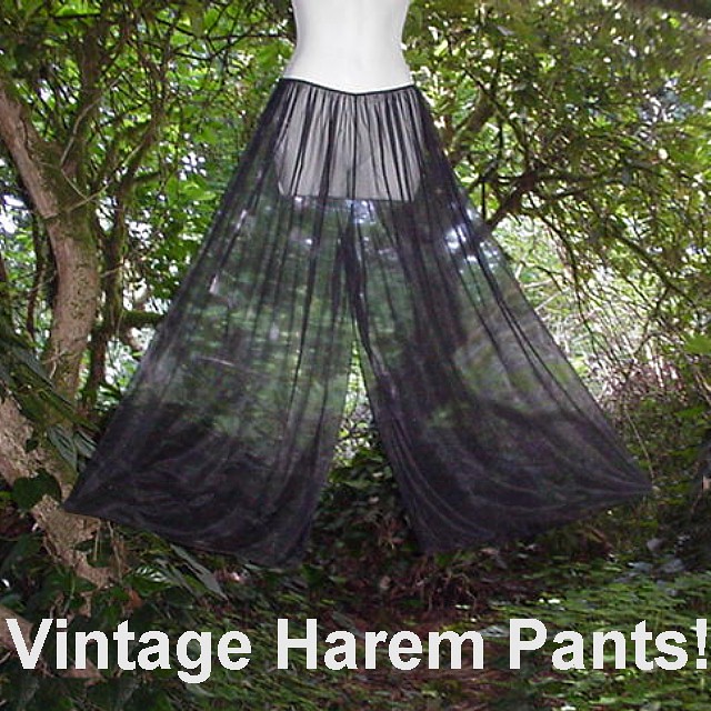 Vintage Chiffon Sheer Black Harem Panties in a Long and Sweeping Palazzo Style!