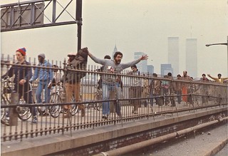 #legit I took this in 1982ish during the New York City transit strike. All modes of public transportation were shut down. We were on the Brooklyn bridge driving. Love the twin towers in the foggy vintage faded background. | by www.higbyphotography.com