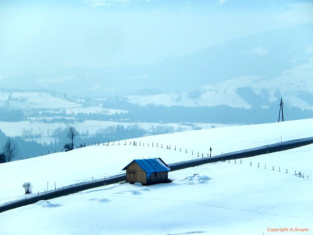 The little house in white landscape