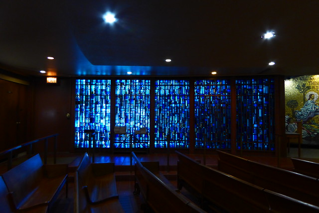 Chapel with Blue Stained Glass Windows - Our Lady of the Snows Shrine in Belleville, IL_P1090961