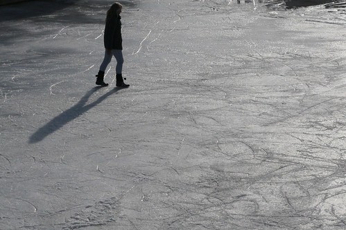 As the ice is melting someone gets a last walk on the Sonderborg ice rink