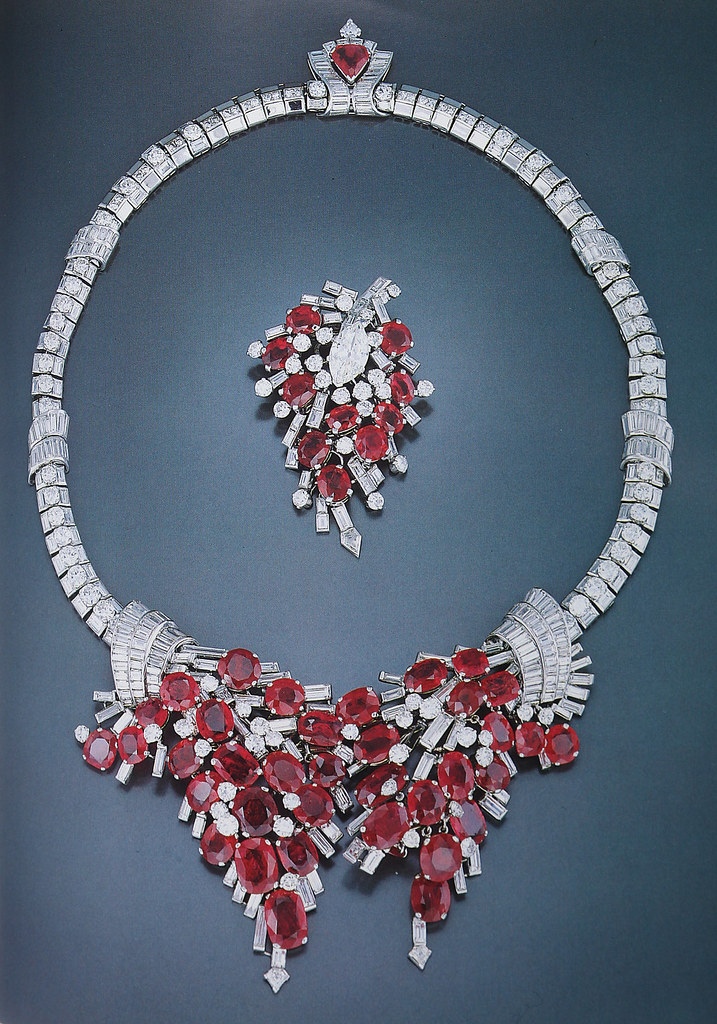 Cartier London Art Deco Ruby Necklace and Pin 1938.