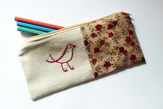 pencil case hand embroidered bird with roses | Cute little p… | Flickr