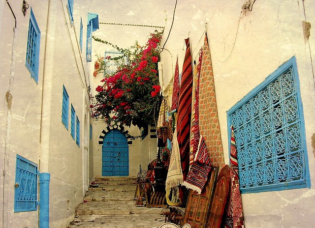 Tunesien - Sidi Bou Said - Weiß-blau mit Farbtupfern , 72045/3000