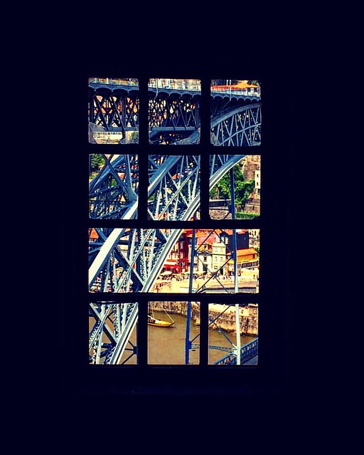 Window looking over bridge