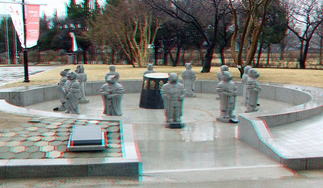 Gyeongbokgung Palace Chinese Zodiac Seoul Korea in anaglyph 3D stereo red blue glasses to view
