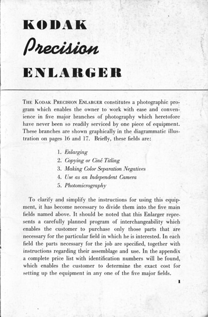 Kodak Precision Enlarger Manual Page 1