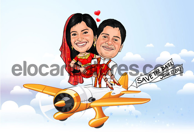 Indian Wedding couple on plane caricature | Elango Loganathan | Flickr