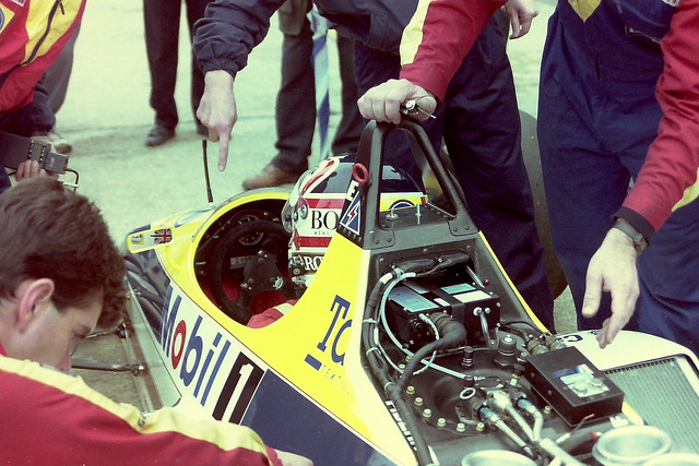 Nigel Mansell - Williams FW12 being attended to in the pits during tyre testing at Silverstone 1988