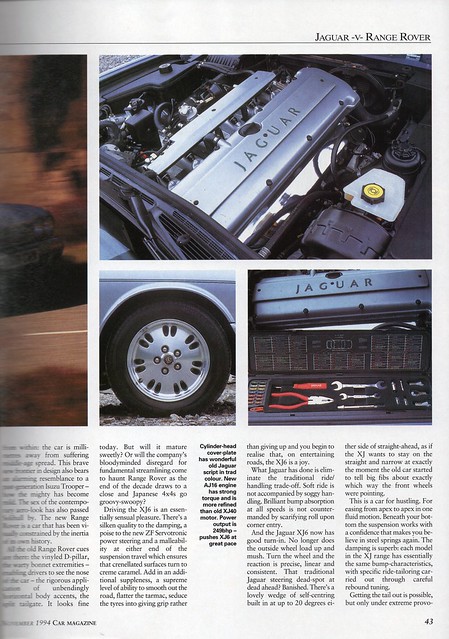 Jaguar XJ6 Soverign X300 & Range Rover 4.0 SE Twin Road Test 1994 (4)