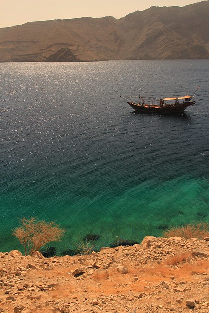 dhow at desert fjordlands, Musandam, Oman
