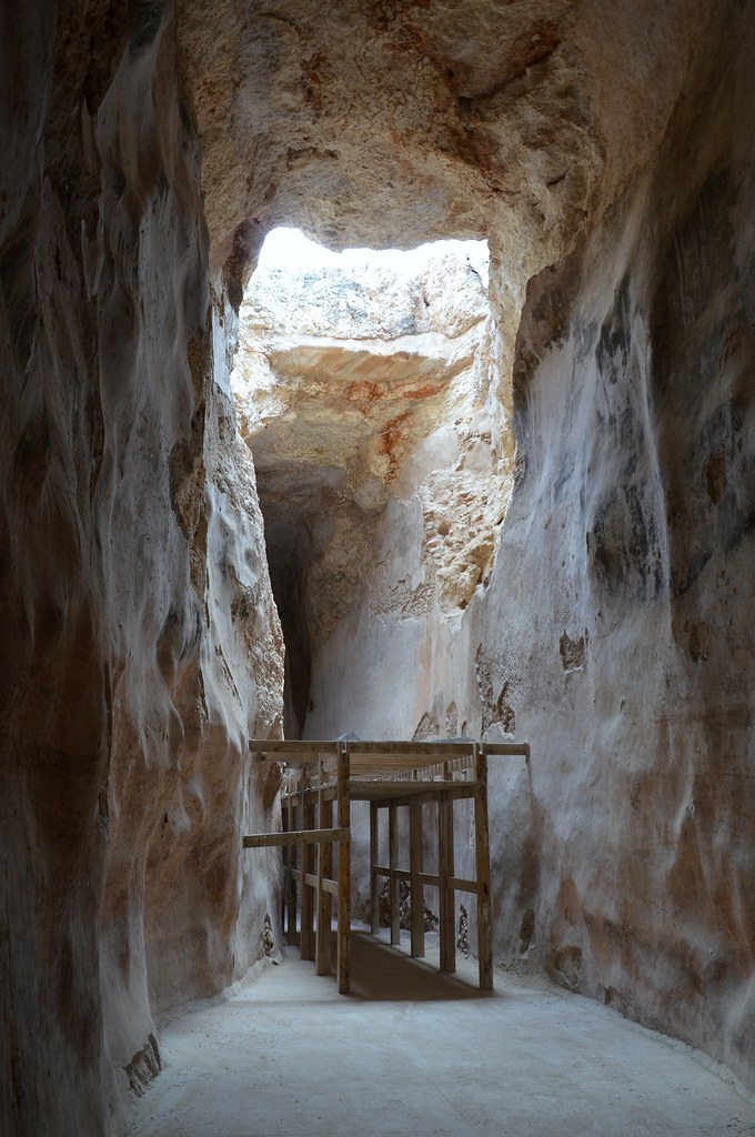 The subterranean water reservoir constructed in the 1st century AD, water entered the reservoir via a channel and lead pipe through wich the water flowed into a tunnel having six vertical shafts, Sepphoris (Diocaesarea), Israel